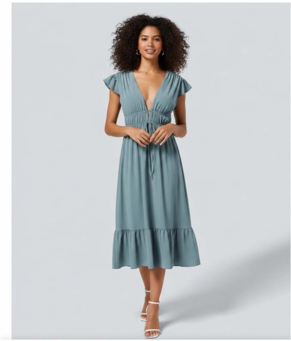 Halara Women's Breezeful Butterfly Sleeve Ruffle Hem Midi Dress Size XL